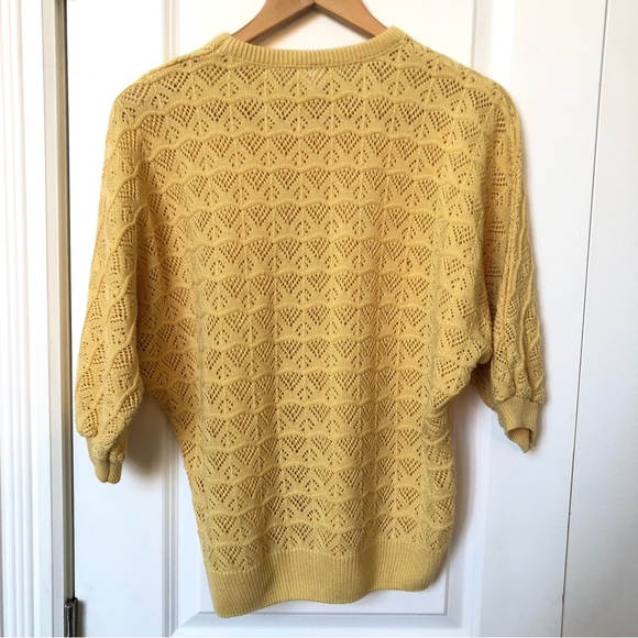 Vintage Diament Yellow Pointelle Knit Short Sleeve Sweater - Picture 2 of 5